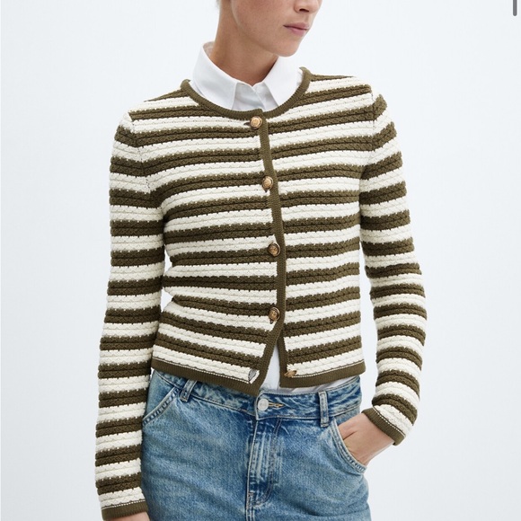 Mango Sweaters - Mango STRIPED CARDIGAN WITH JEWEL BUTTONs